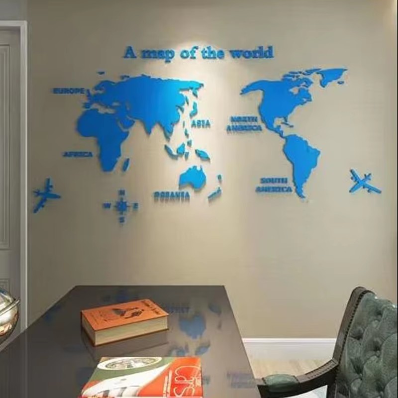 Office Furniture World - 현대 세계지도 아크릴 3D 벽 스티커