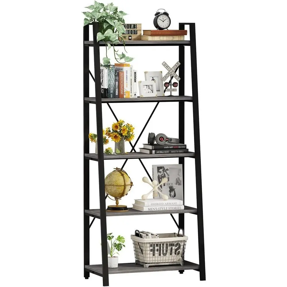Bookshelf 5 Tier - 5단 사다리형 책장, 인더스트리얼 스타일, 목재