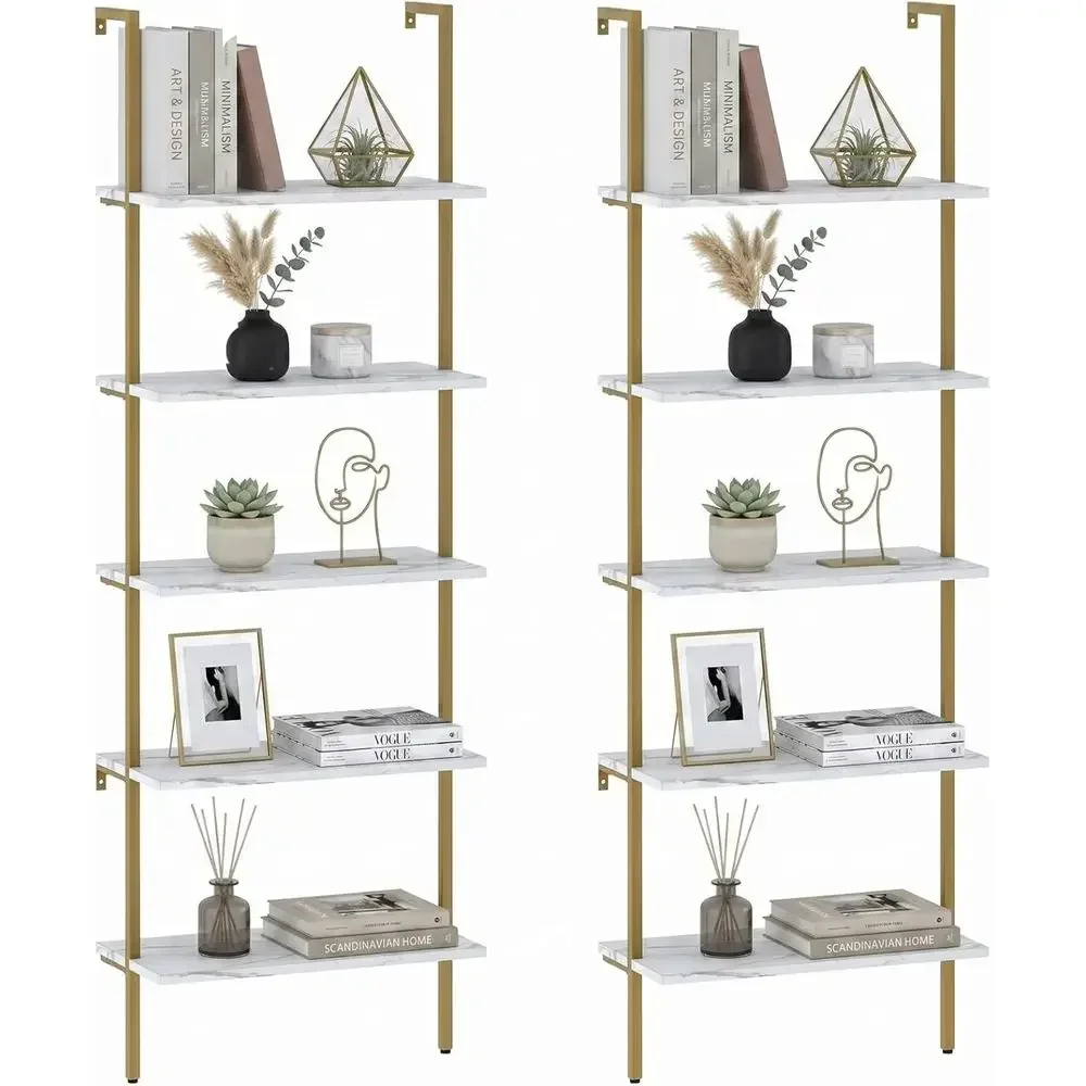 Bookshelf 5 Tier - 5단 화이트 대리석 벽걸이형 나무 선반