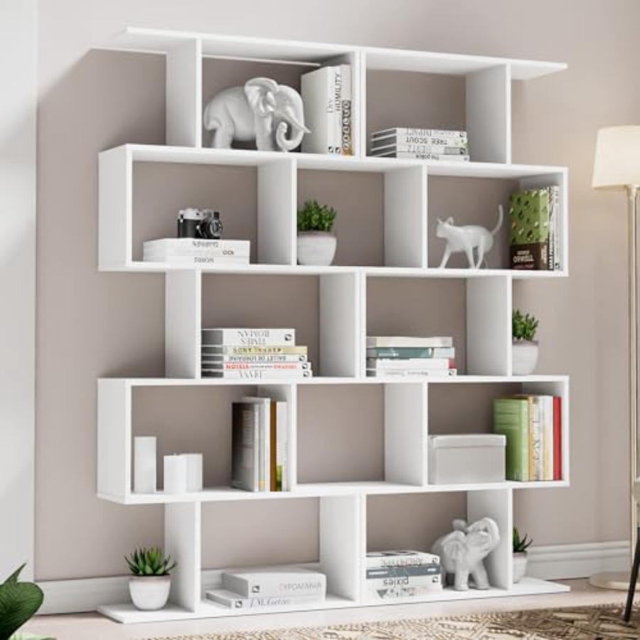 Bookshelf 5 Tier - 거실 사무실 책장 세트: 기하학적 S자형