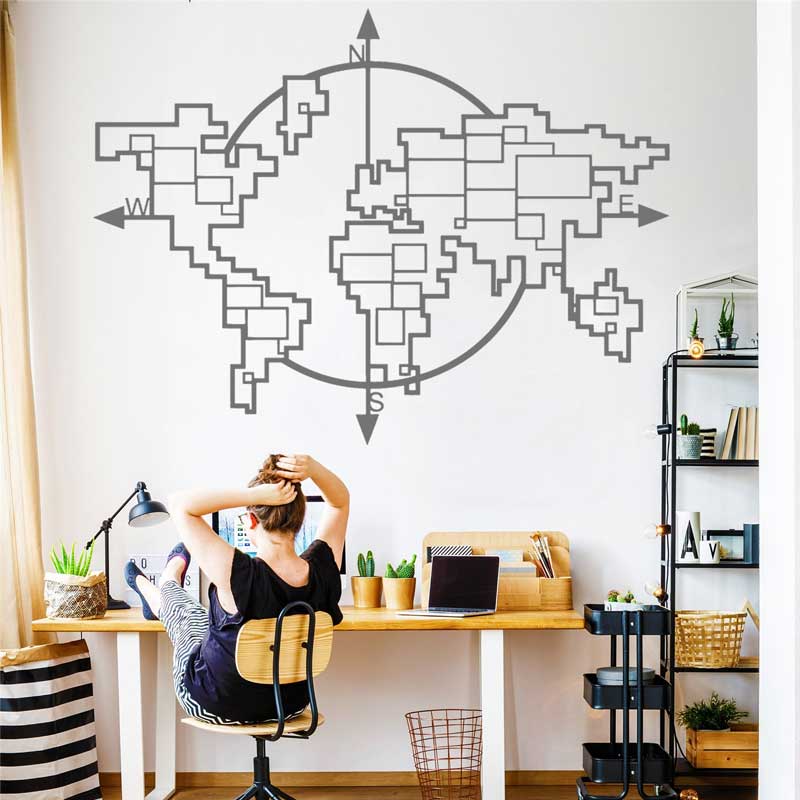 기하학적 세계지도 나침반 비닐 벽 스티커 홈 거실 사무 - Office Furniture World 리뷰 및 가격